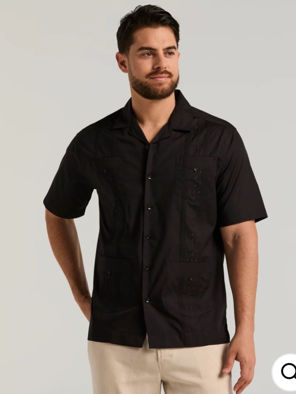 Authentic Embroidered Cubavera Short Sleeve Shirt in Black Men's Size Large